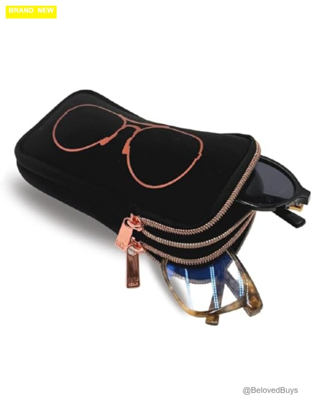 Double Eyeglass Case with 2 Compartments Neoprene Zipper Closure